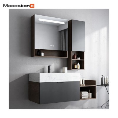 Australian Smart Black Rubber Wood Solid Wood Bathroom Vanity Cabinet with Mirror Cabinet and Storage Cabinet