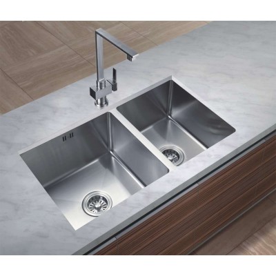 Hot sale brushed double bowl undermount stainless steel 304 apron kitchen sink