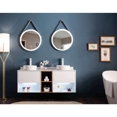 Beautiful design double ceramic washbasin Plywood Bathroom cabinet with LED