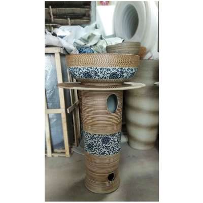 Handmade artistic China ceramic manufacturers round free standing bathroom pedestal sink basin